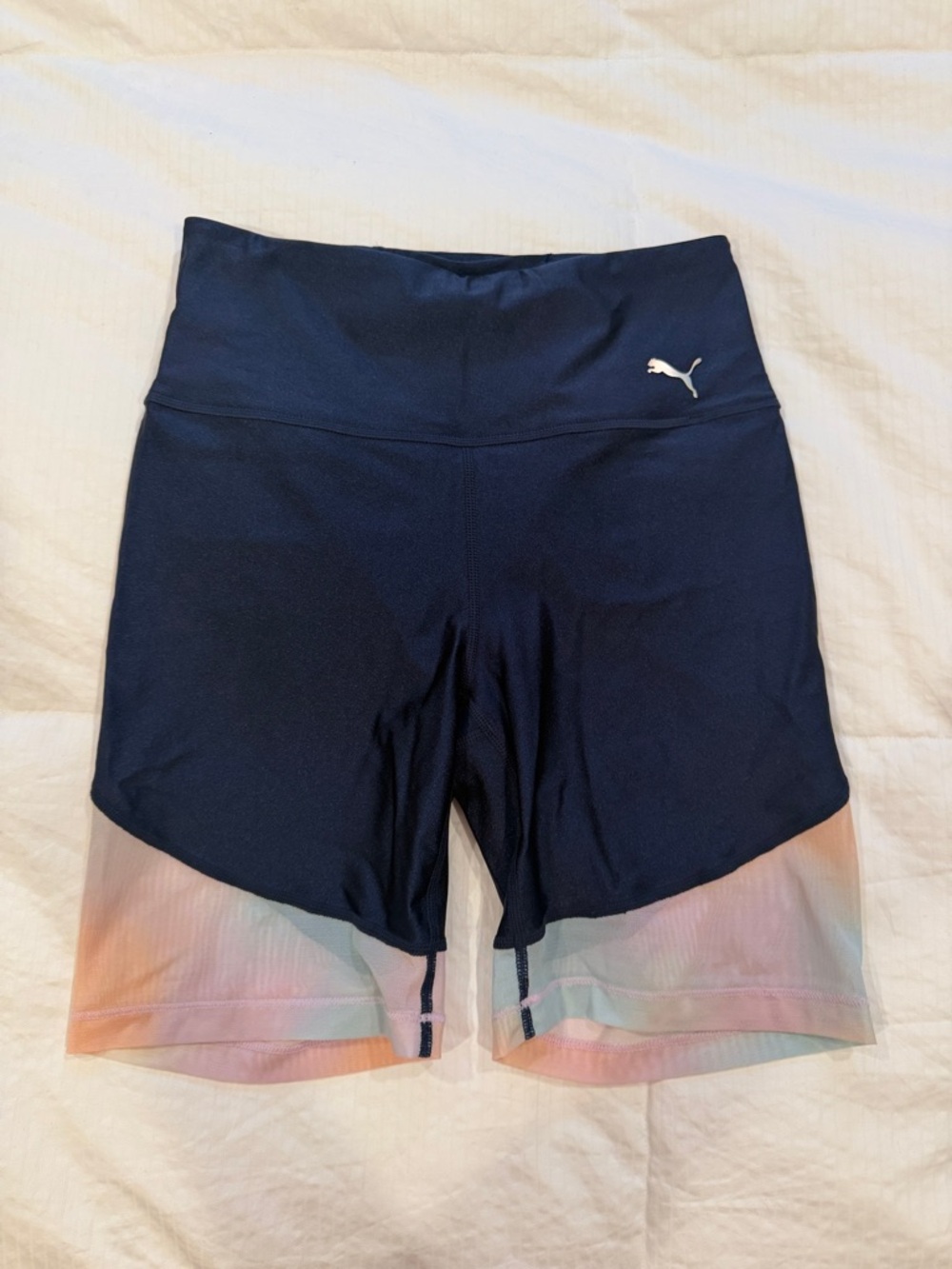 Puma Navy and Sheer High-Waist Shorts